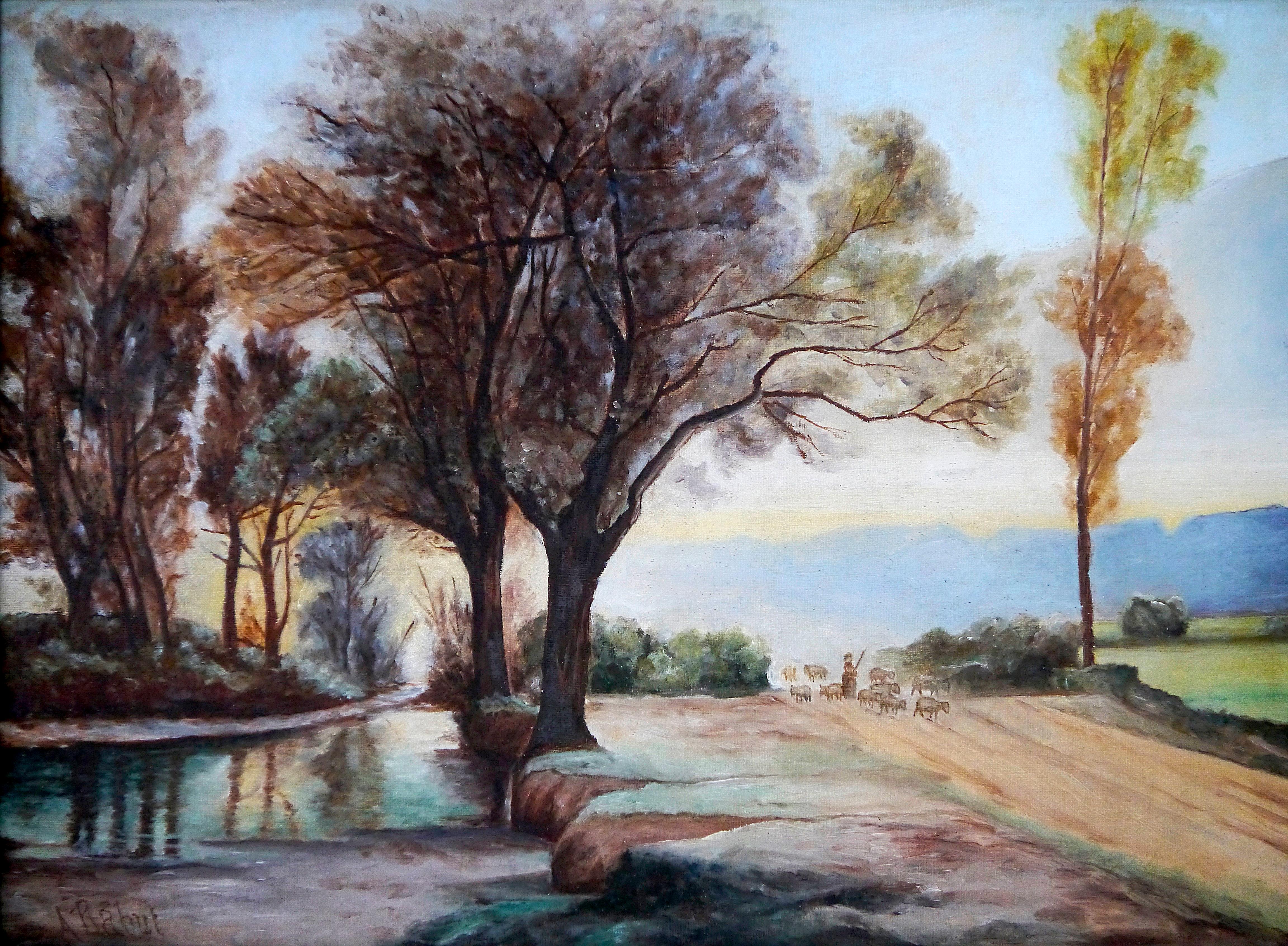 20th Century French School Luminous Landscape Oil painting Signed Oauc - Painting by French School Old Masters