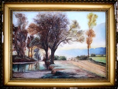 Peinture à l'huile de paysage lumineux de l'école française du 20ème siècle signée 