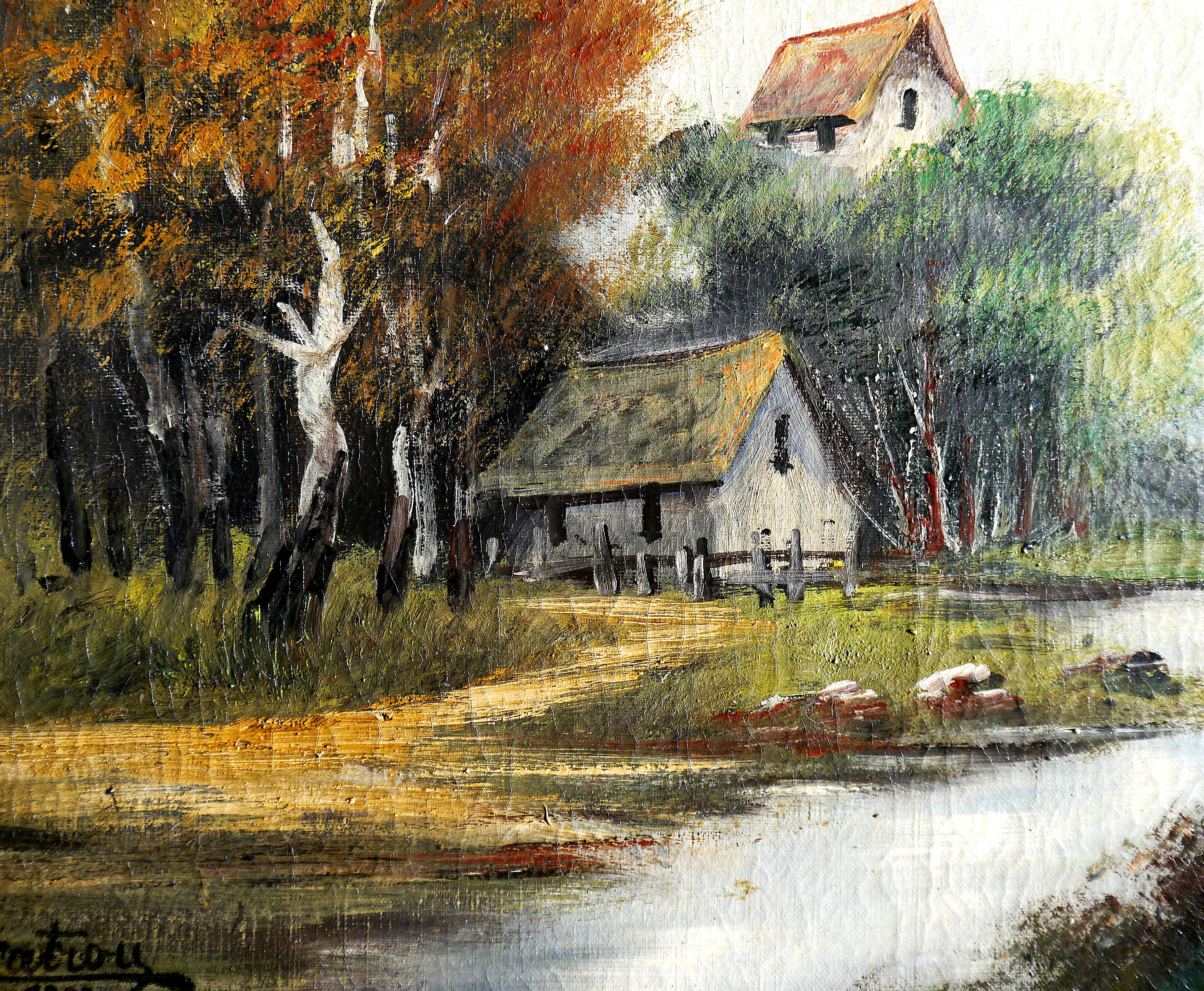 Paisaje de 1892 

Típica granja con tejado de paja de Bretaña de Henri Catrou (1855-1938). An He fue un pintor 