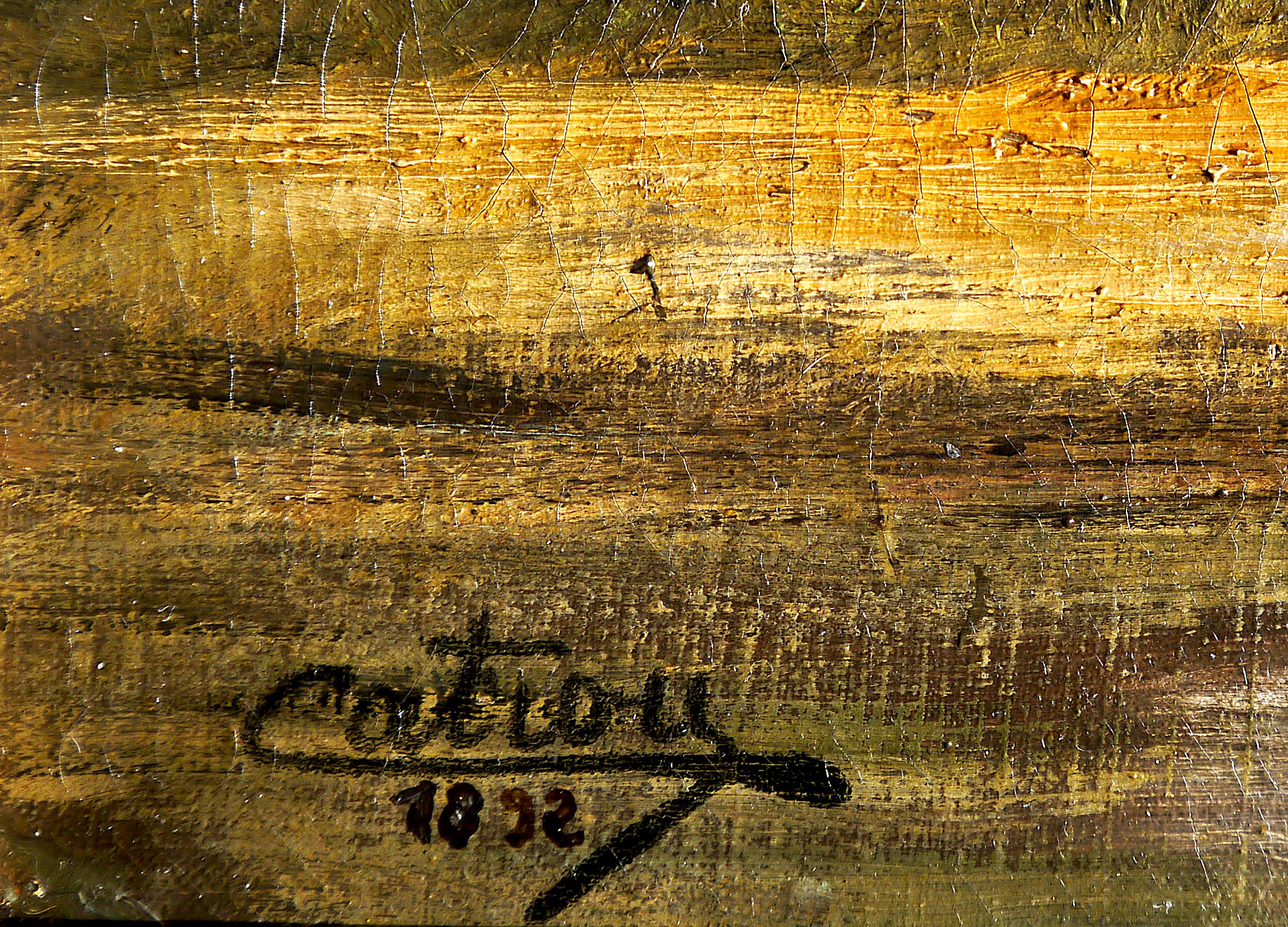 Paysage de grange de l'école de Barbizon - Peinture à l'huile signée  en vente 3