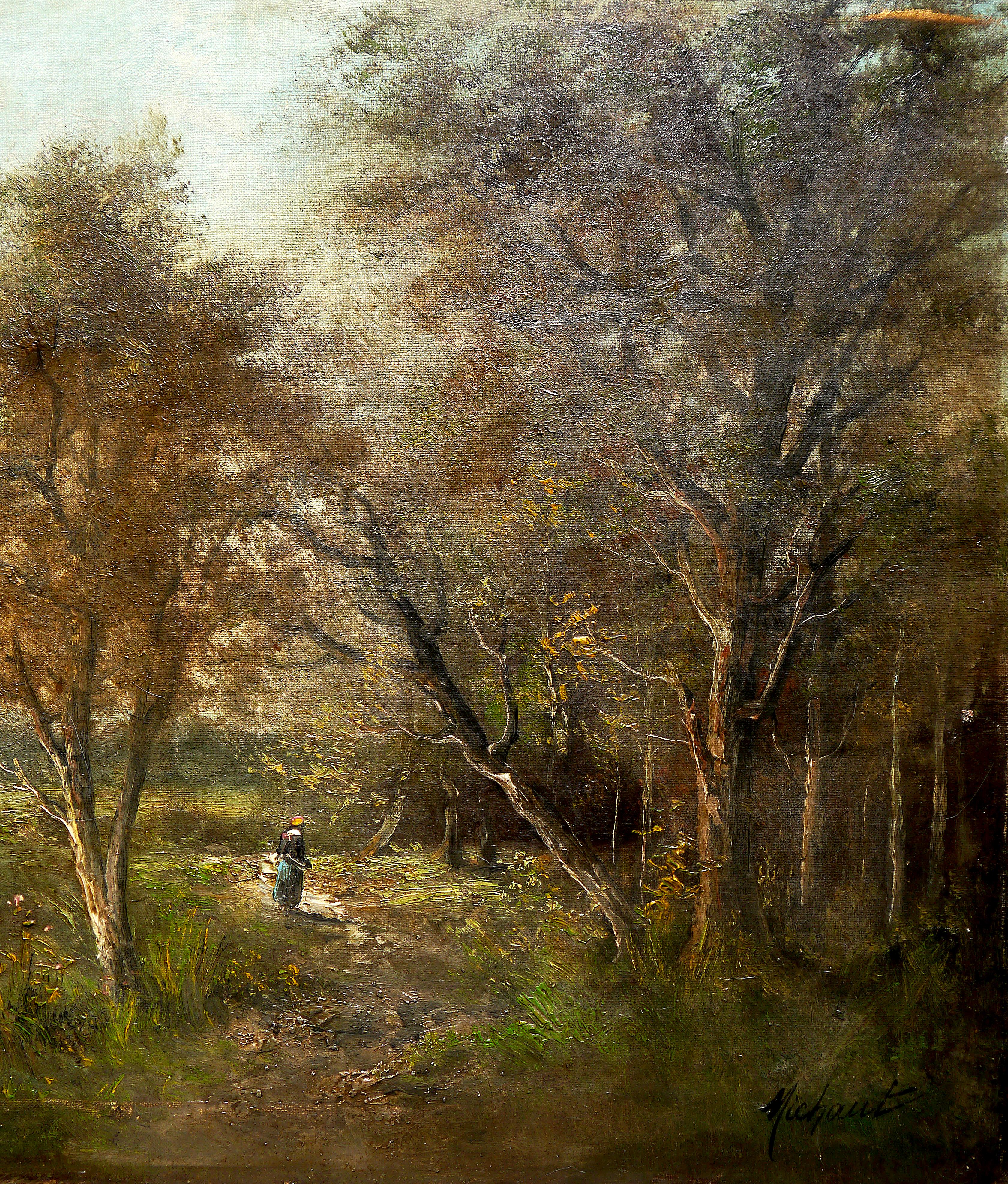 Una donna sta camminando sul bordo del Wood

Paesaggio da Michaut . Era un pittore 