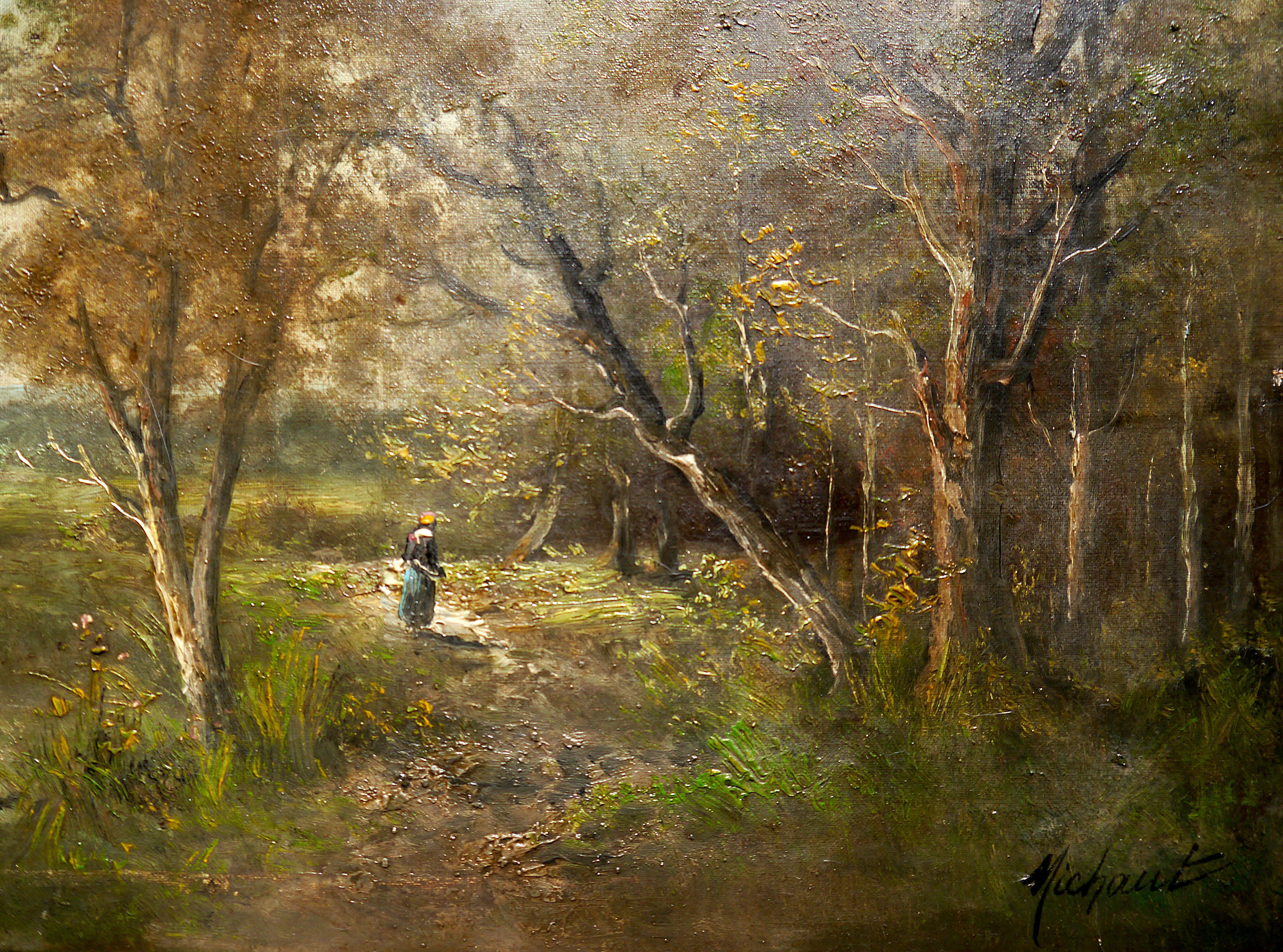 Scuola francese di Barbizon  paesaggio - Pittura ad olio Firmato 2
