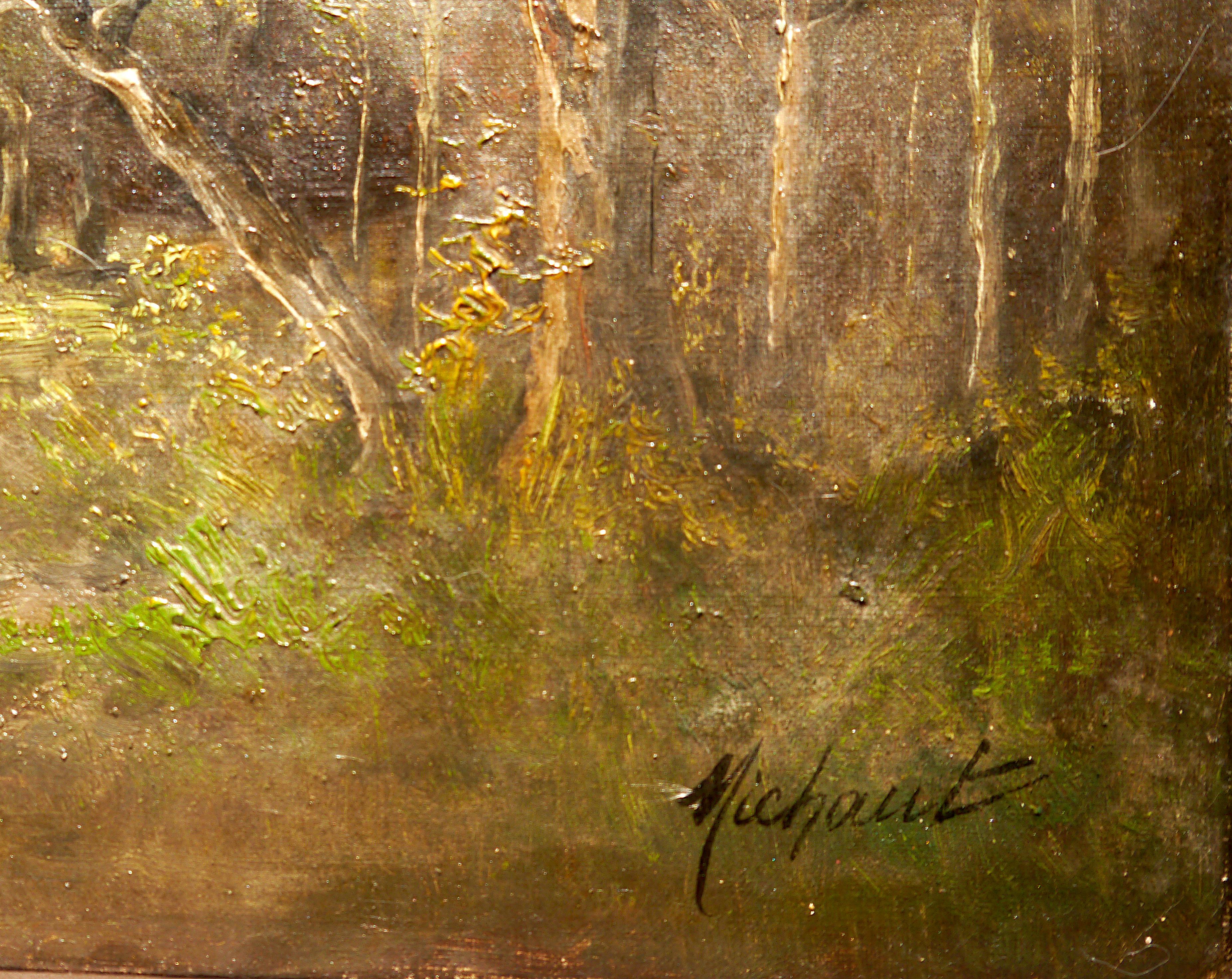 Scuola francese di Barbizon  paesaggio - Pittura ad olio Firmato 3