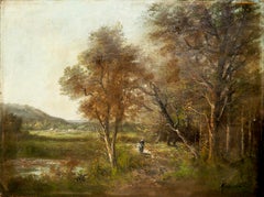 Scuola francese di Barbizon  paesaggio - Pittura ad olio Firmato