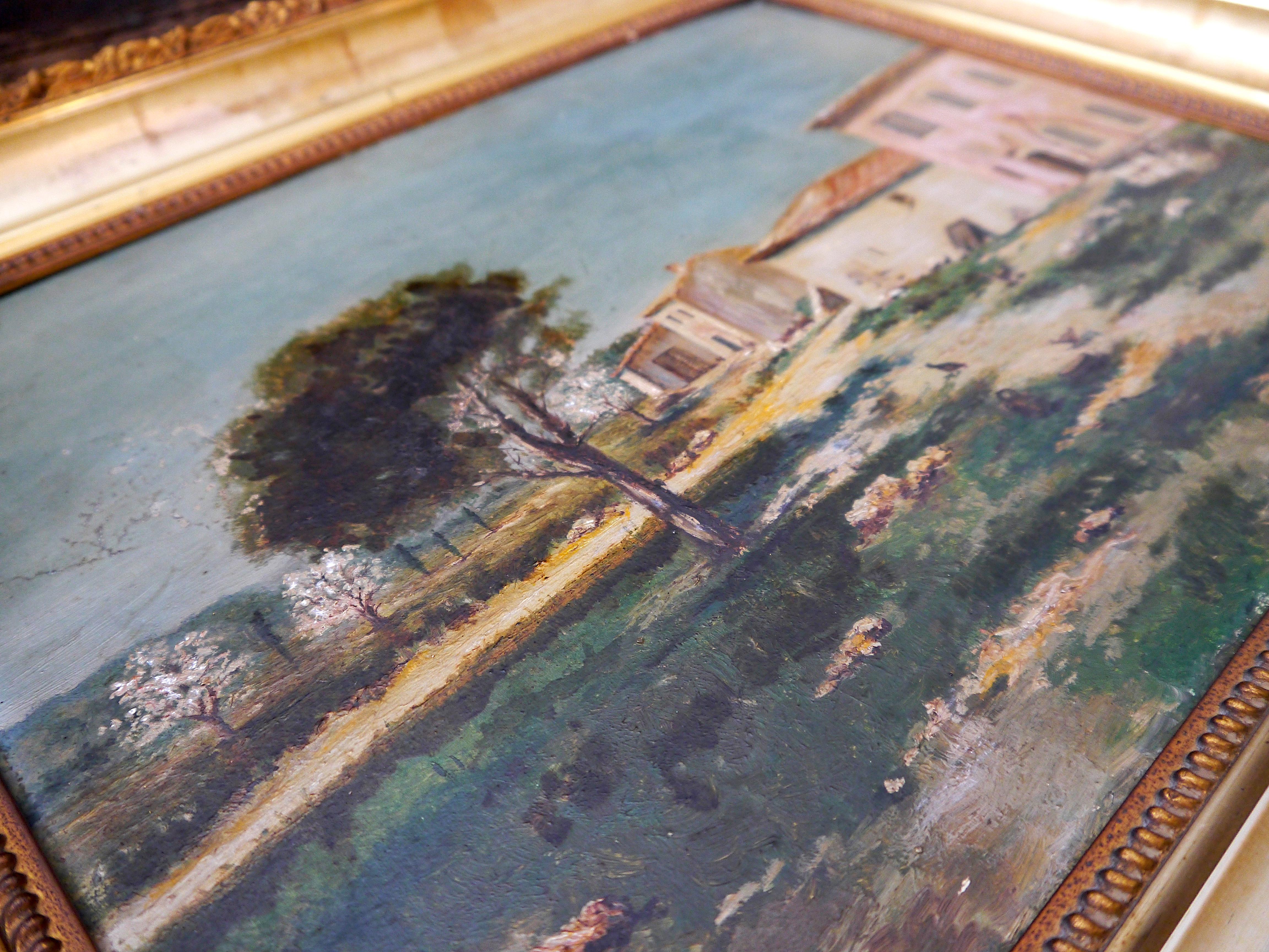 Quadro ad olio francese post-impressionista Provenza Fienile Firmato 2