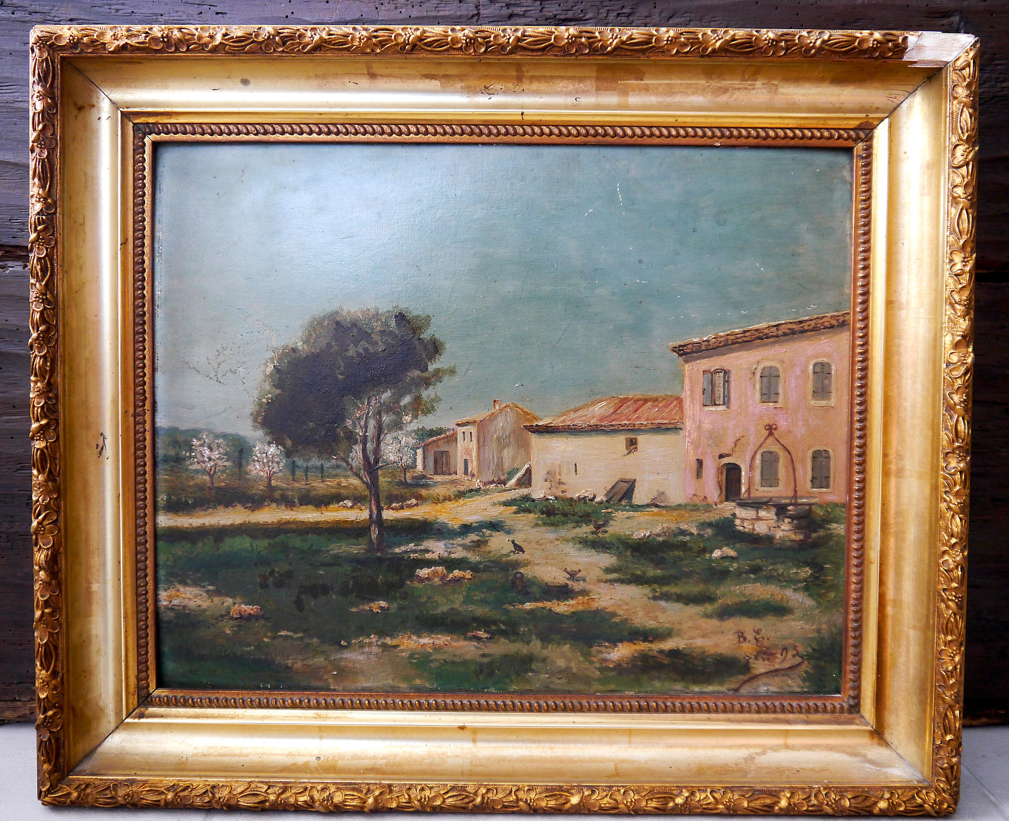 Quadro ad olio francese post-impressionista Provenza Fienile Firmato 3