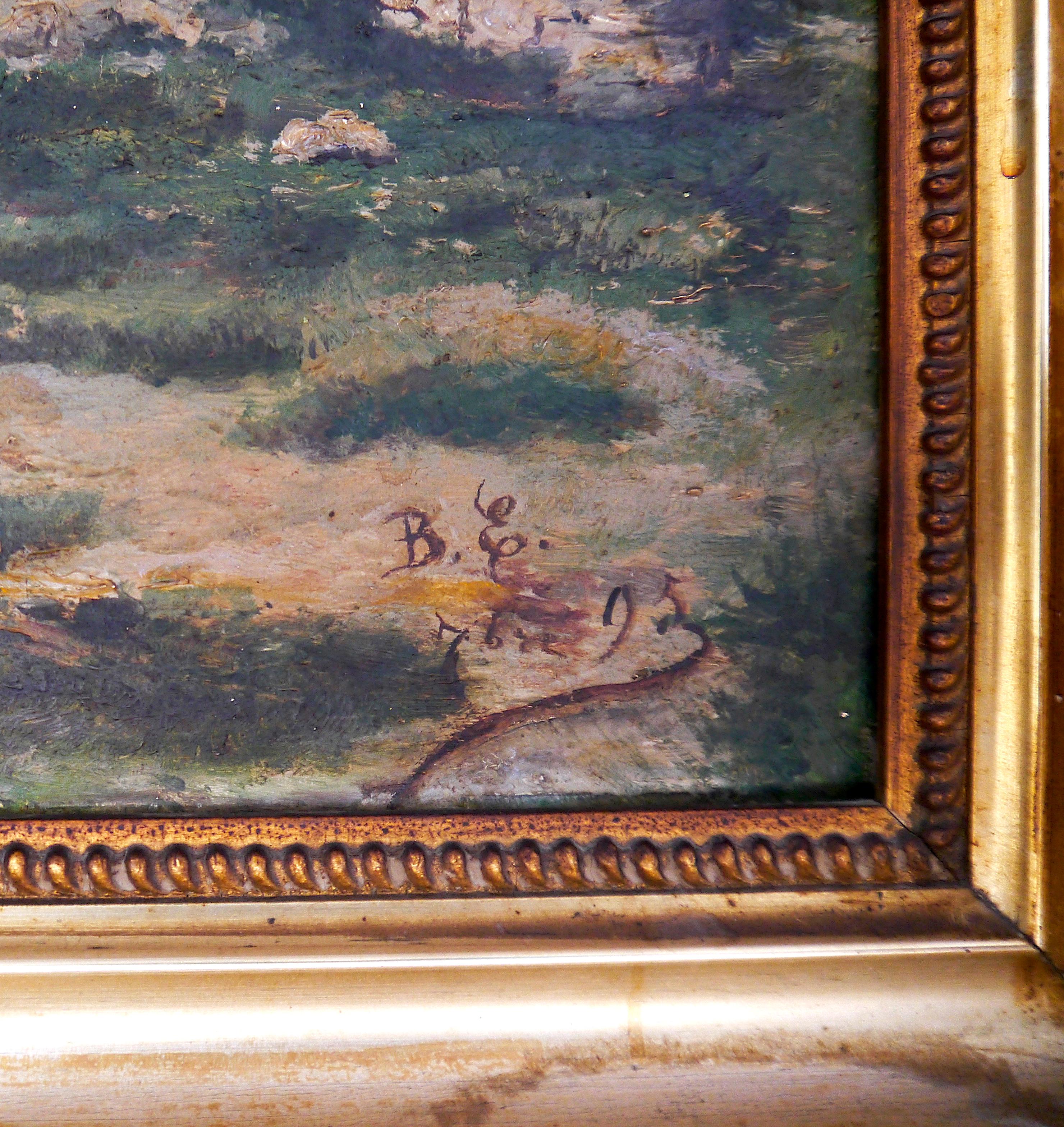 Quadro ad olio francese post-impressionista Provenza Fienile Firmato 4
