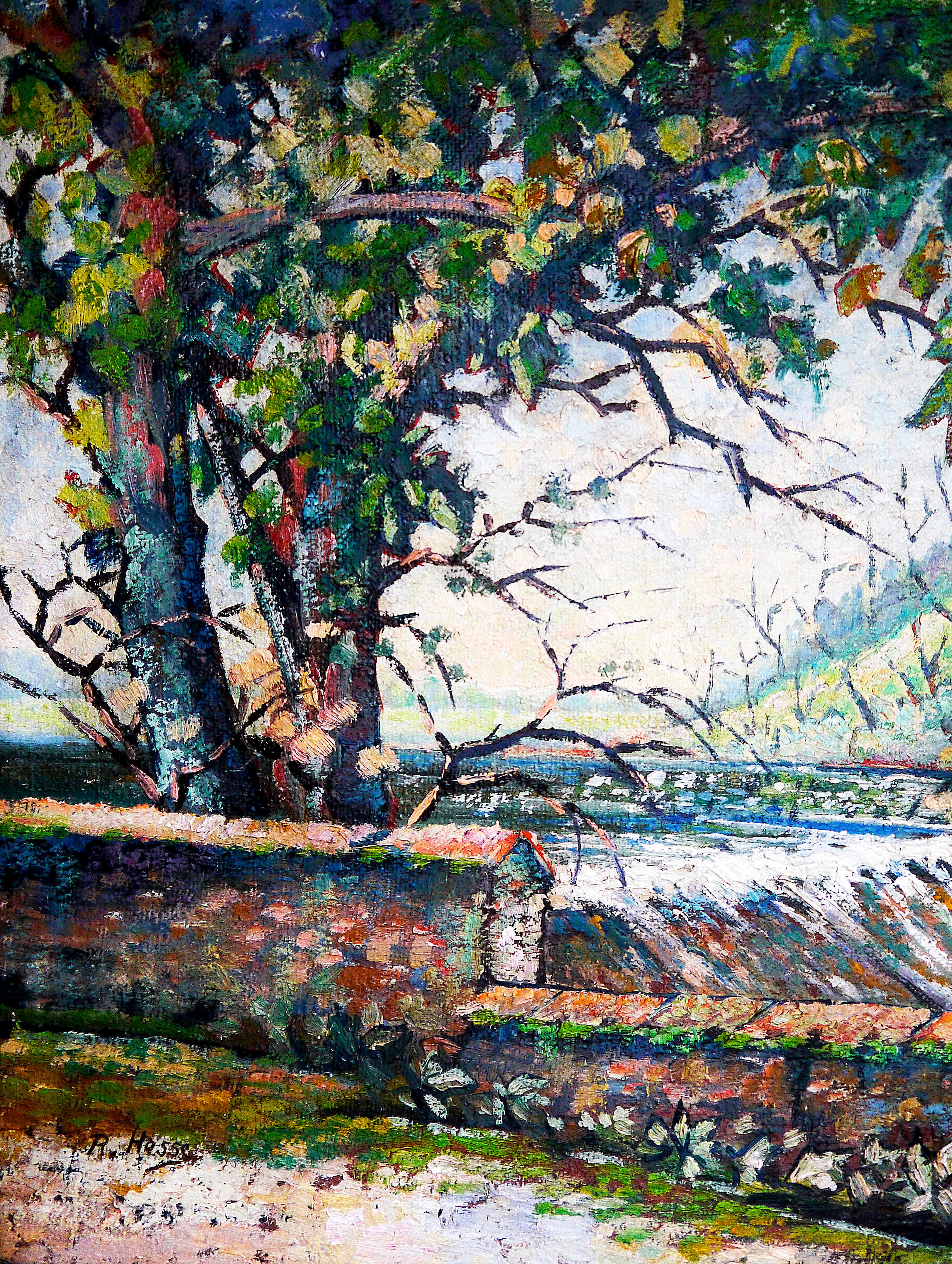 École française Paysage rural Moulin à eau  Peinture à l'huile signée - Painting de French School Old Masters