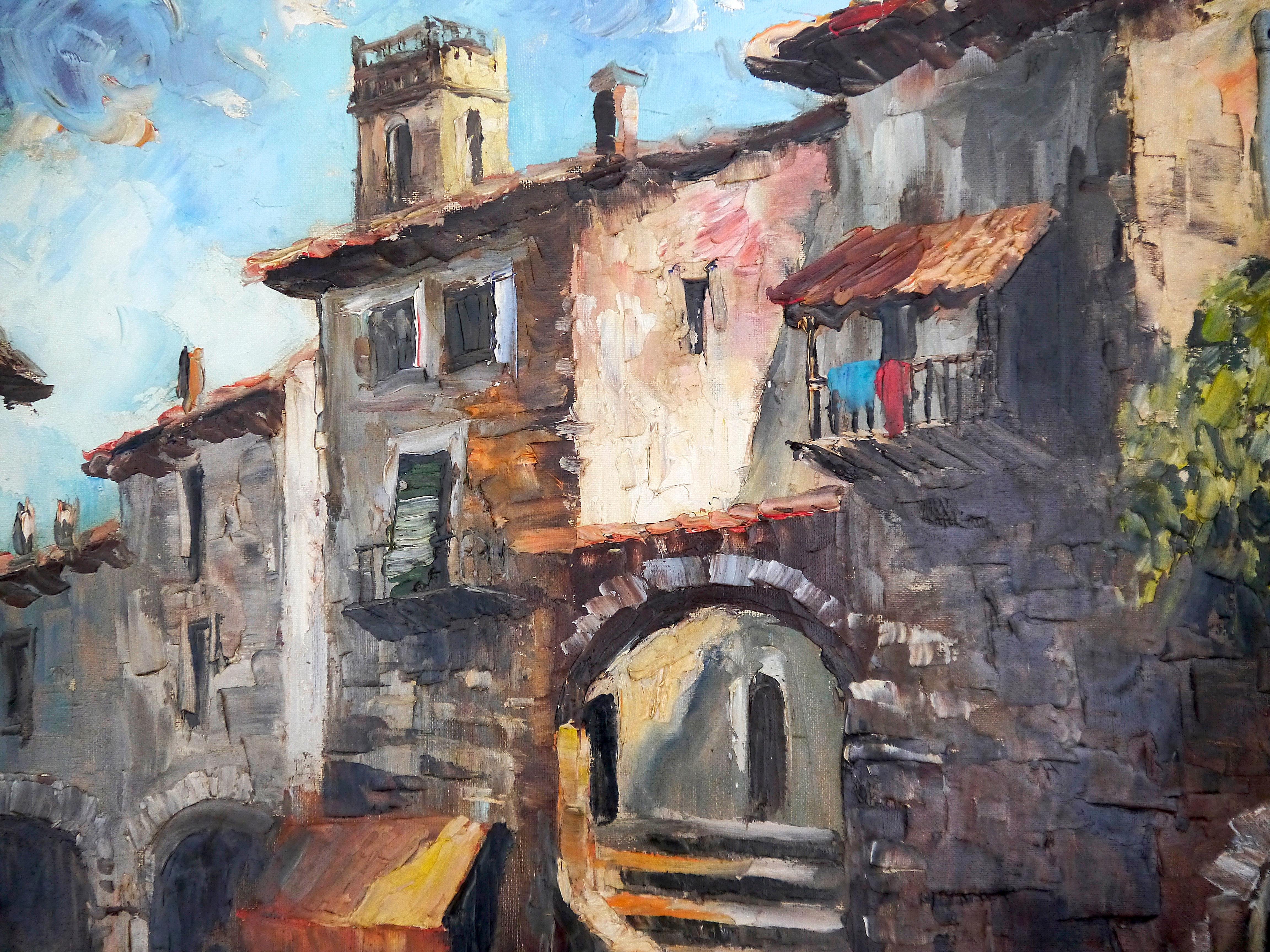 French  school Provence Village - Rare Oil painting Signed  For Sale 2