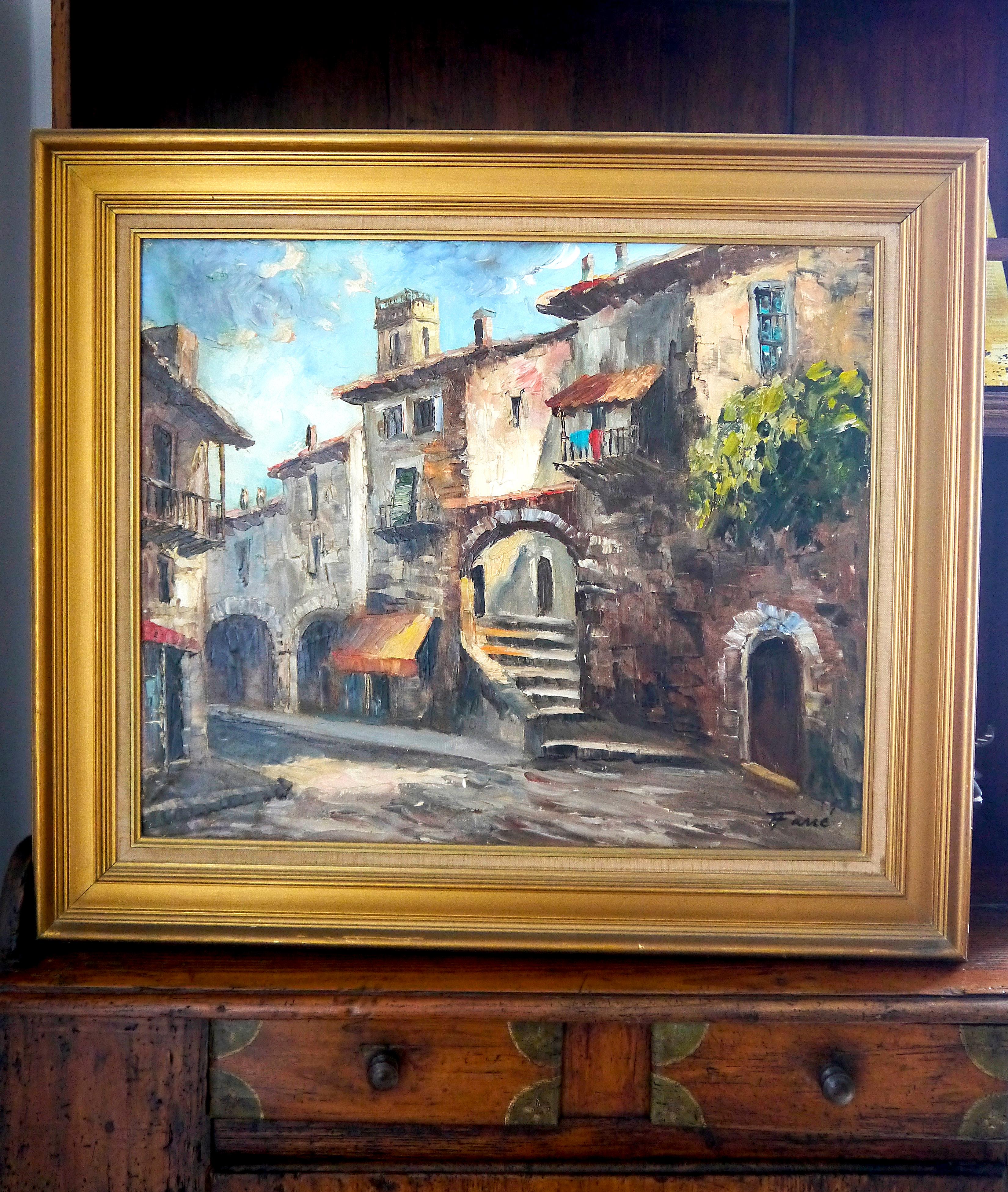 Français  École Provence Village - Rare peinture à l'huile signée  en vente 3