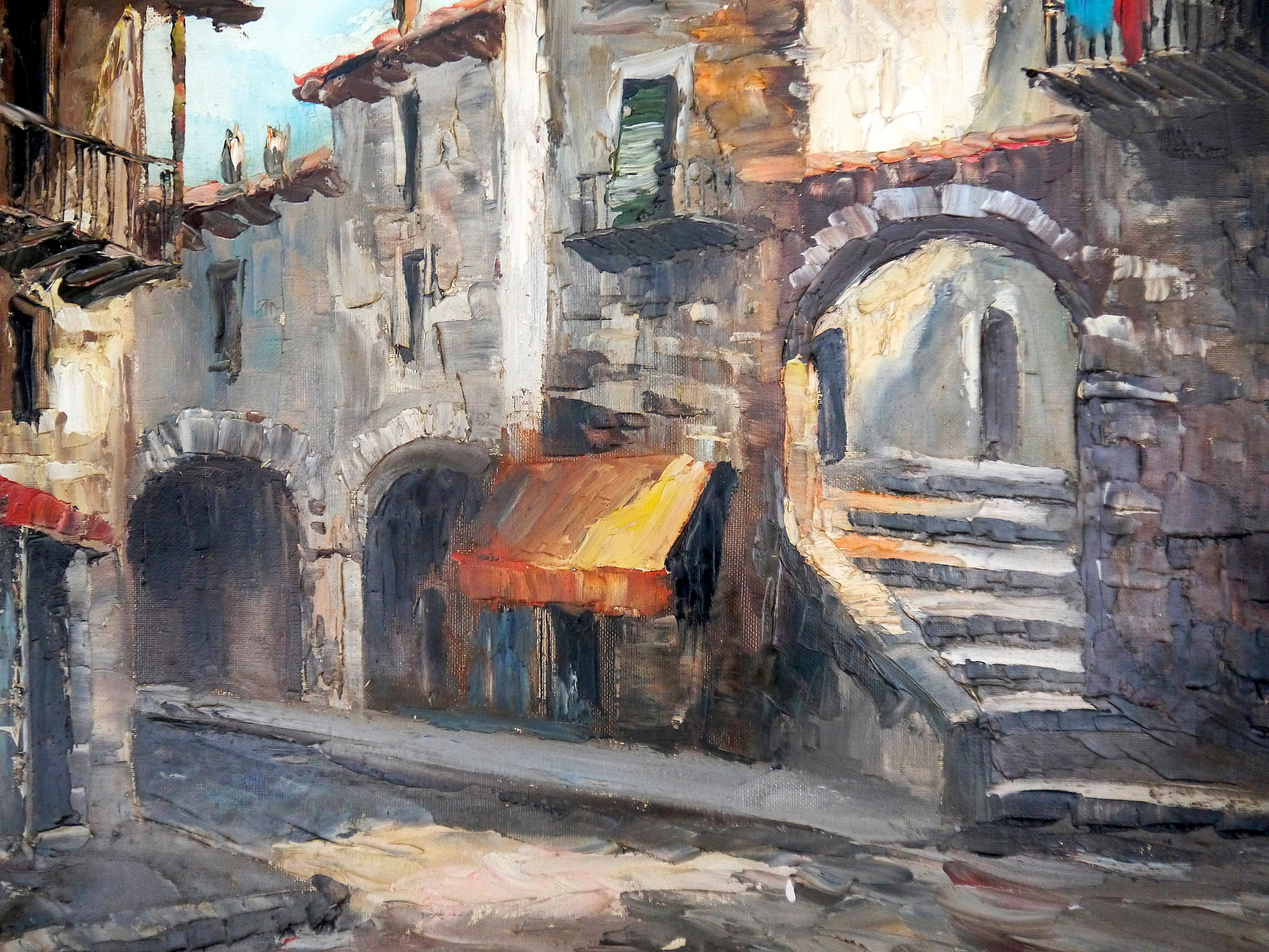 Francese  scuola villaggio di Provenza - Raro dipinto a olio firmato - Painting Impressionismo di French School Old Masters