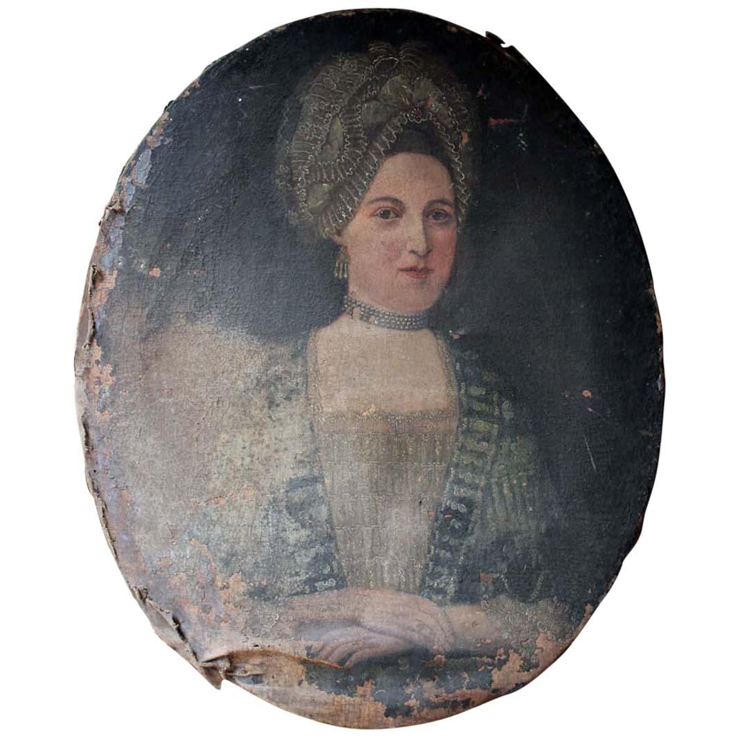 French School Oval Oil on Canvas Portrait of a Lady, circa 1700-1720
