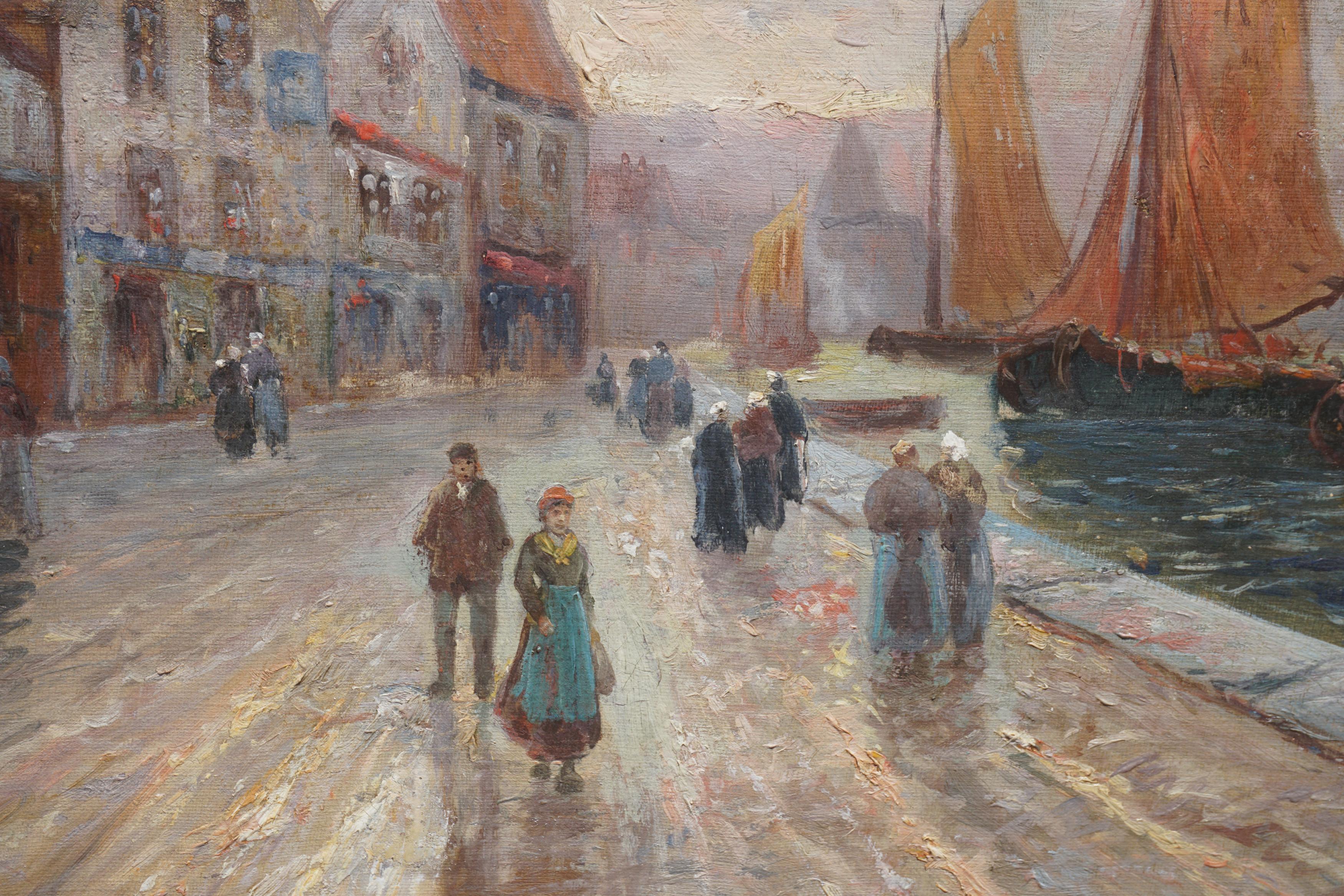 19th Century Brittany France Harbor Impressionist Landscape Scene - Painting by Unknown