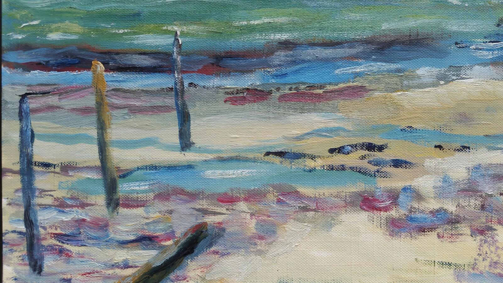 Peinture à l'huile française du 20e siècle représentant une plage dans le sud de la France en vente 4