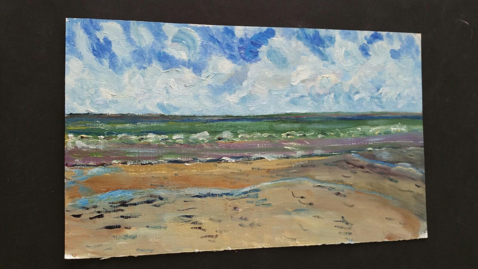 20th Century French Oil Painting A Breezy Day over the Coast For Sale 3