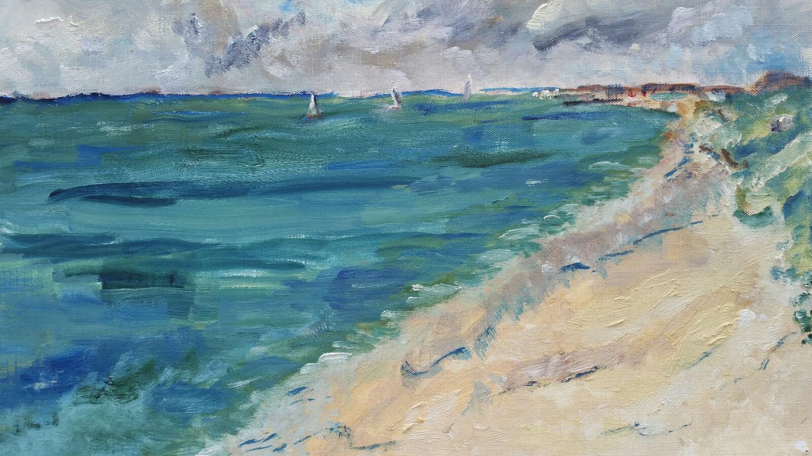 Unknown Landscape Painting - 20th Century French Oil Painting A Breezy Day To Go Sailing
