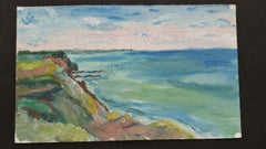 20th Century French Oil Painting A Clifftop Summer Walk Beach Scene Cliffs