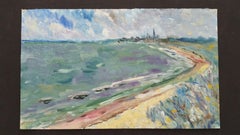 20th Century French Oil Painting A Coastal Village