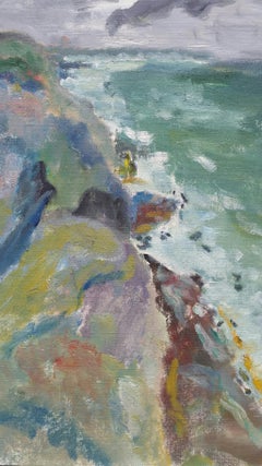 20th Century French Oil Painting A Rocky Coast in a Storm