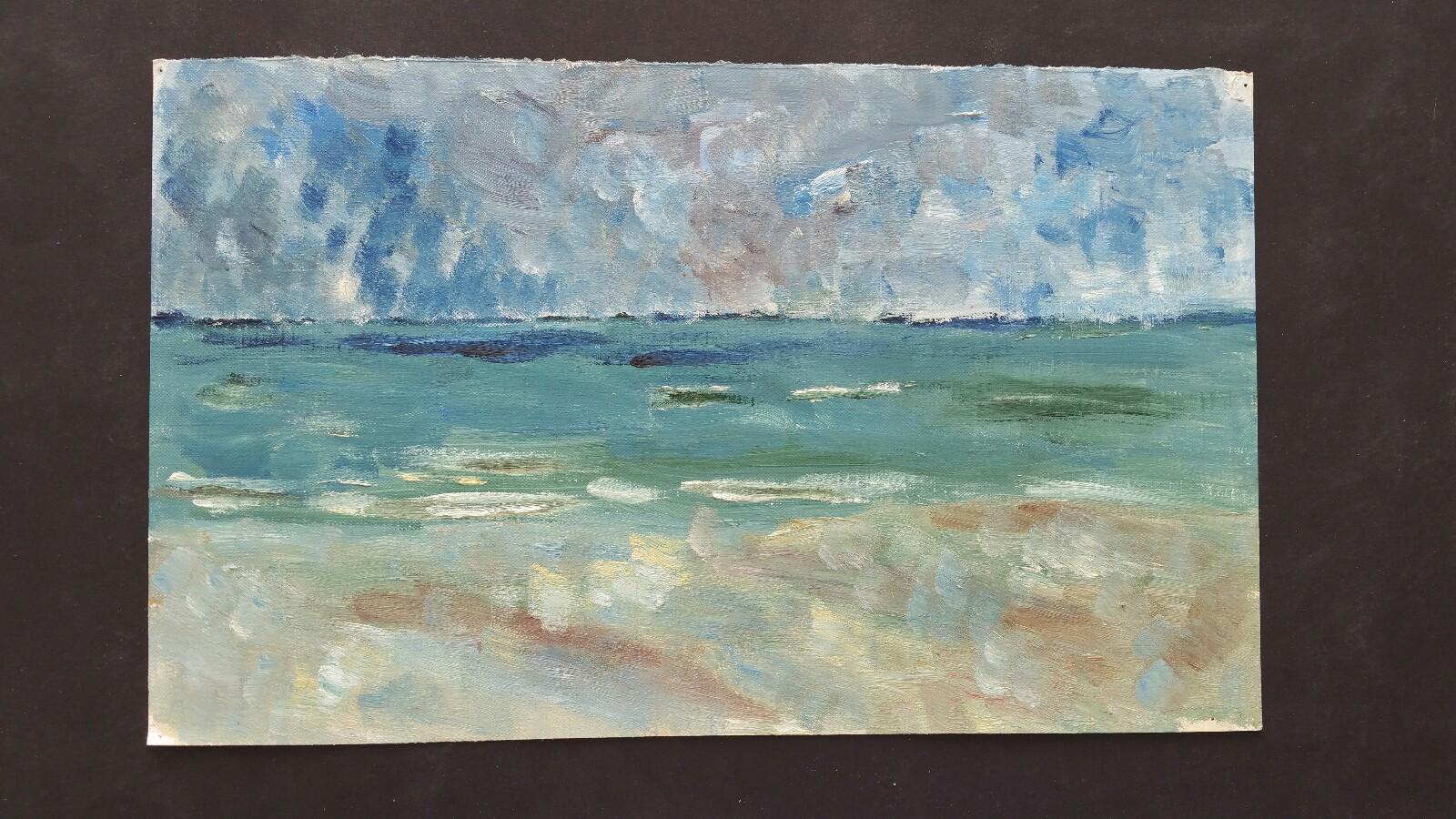 20th Century French Oil Painting A Storm Over the Sea For Sale 3