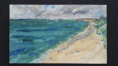 20th Century French Oil Painting A Summer Beach Blue Skies