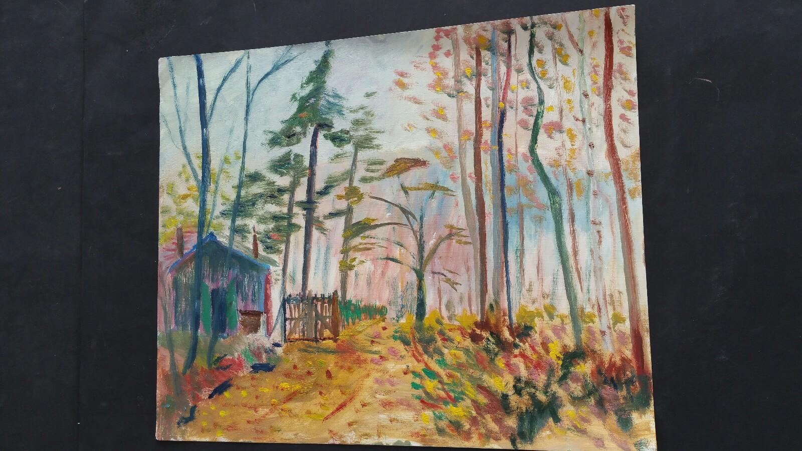 20th Century French Oil Painting A Woodland Cabin For Sale 6