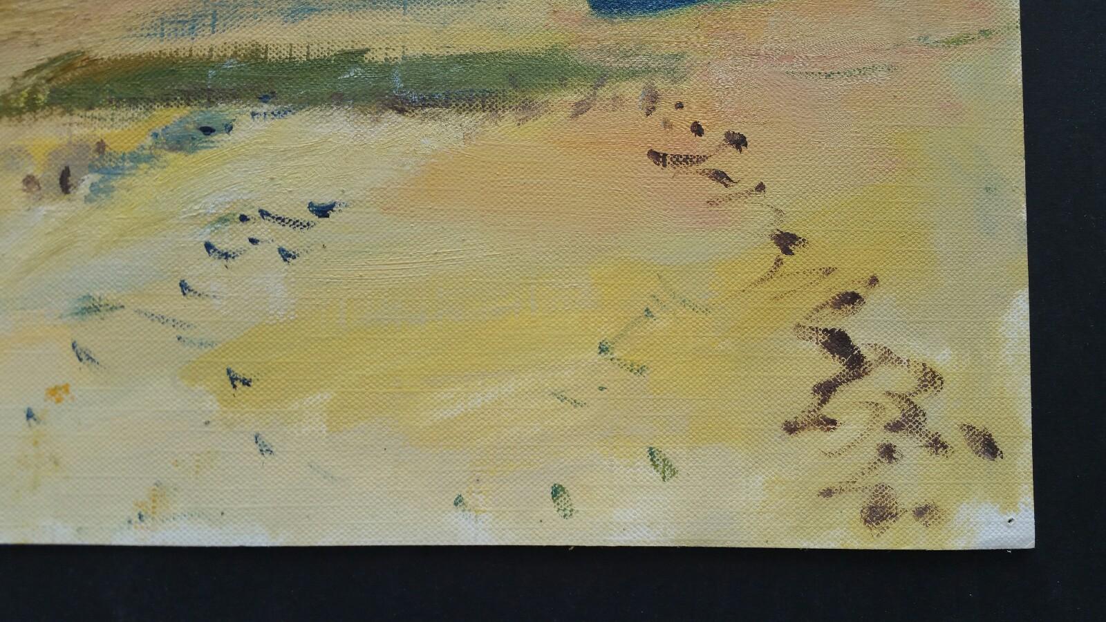 20th Century French Oil Painting Beach Walk on a Cool Day - Brown Landscape Painting by Unknown