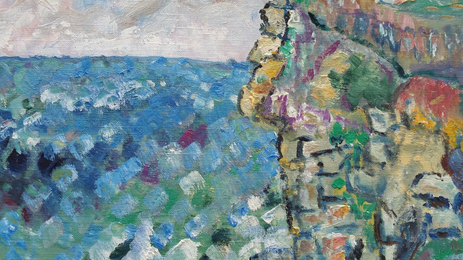 20th Century French Oil Painting Coastal Rocks For Sale 5