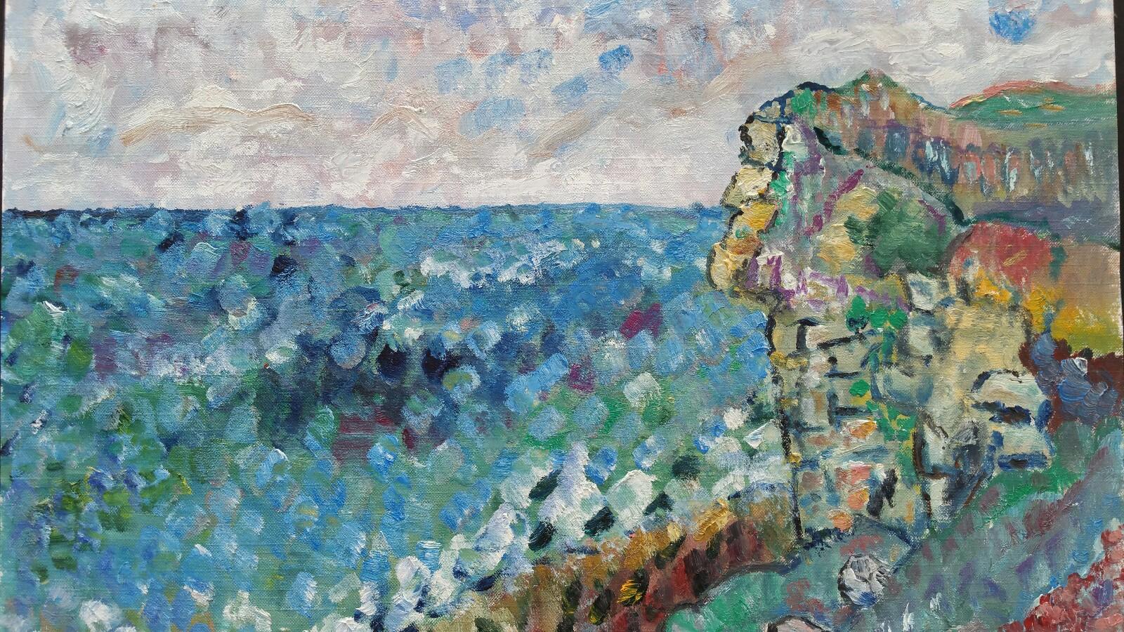 20th Century French Oil Painting Coastal Rocks For Sale 6