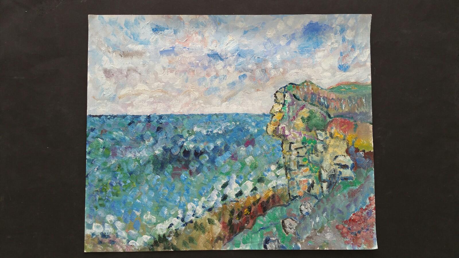 Óleo francés del siglo XX Rocas costeras - Painting Impresionista de Unknown