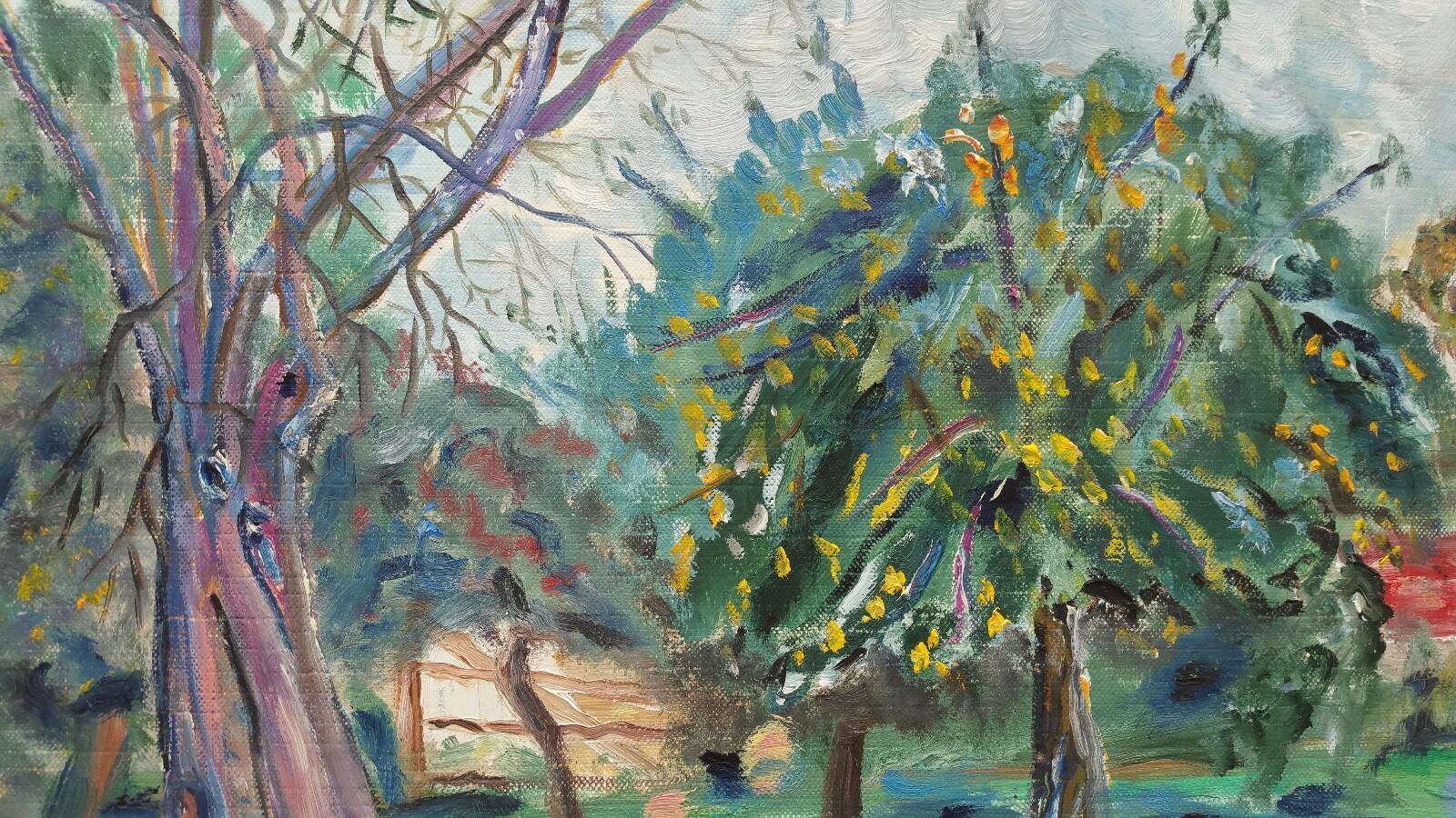 20th Century French Oil Painting Garden in Provence For Sale 2