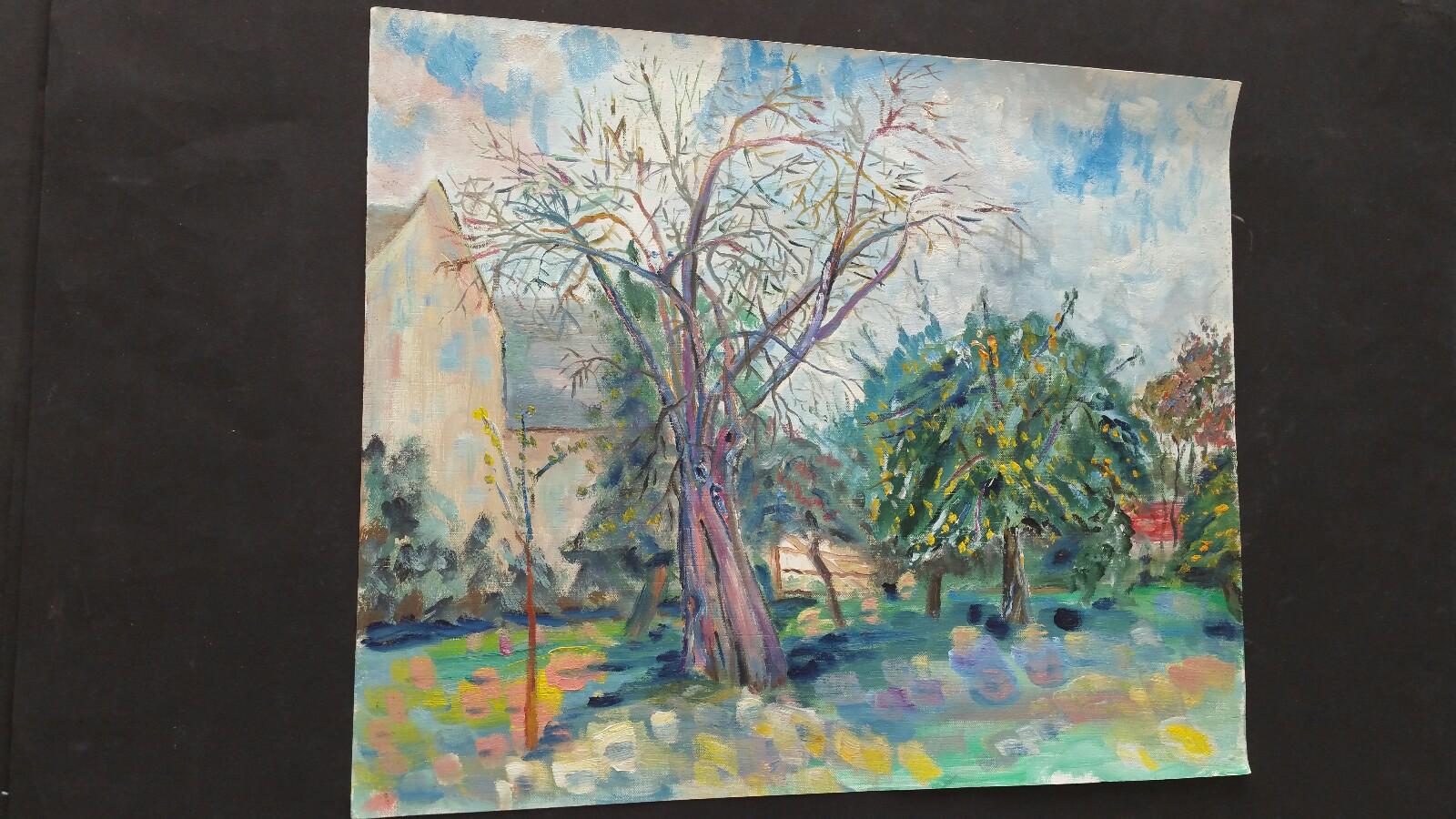 20th Century French Oil Painting Garden in Provence For Sale 4