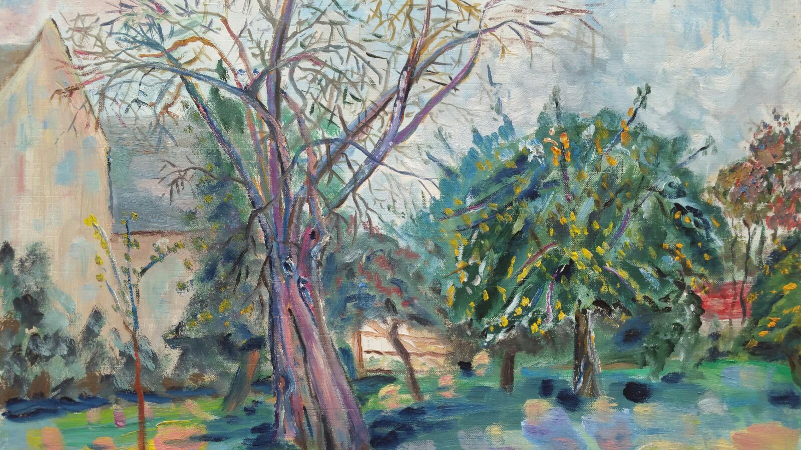 Unknown Landscape Painting - 20th Century French Oil Painting Garden in Provence