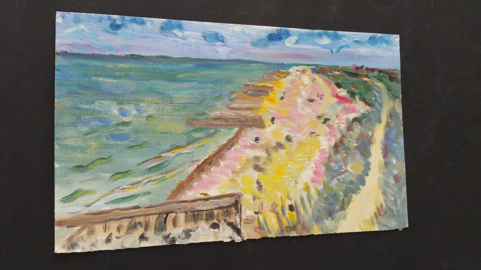 Pintura al óleo francesa del siglo XX Costa alta de verano - Painting de Unknown