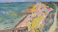 Vintage 20th Century French Oil Painting High Summer Coastline