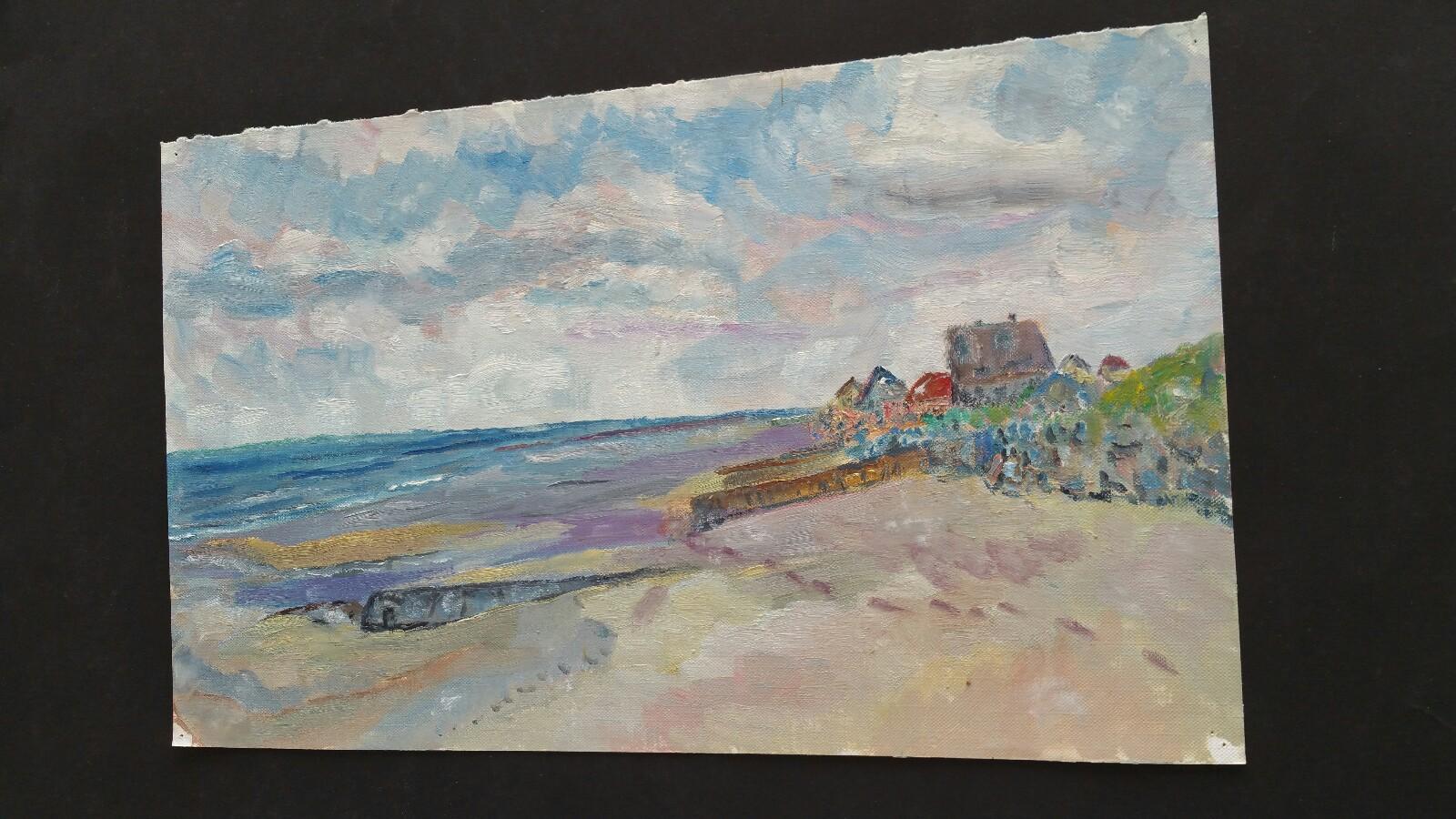 20th Century French Oil Painting Late Summer Beach For Sale 4