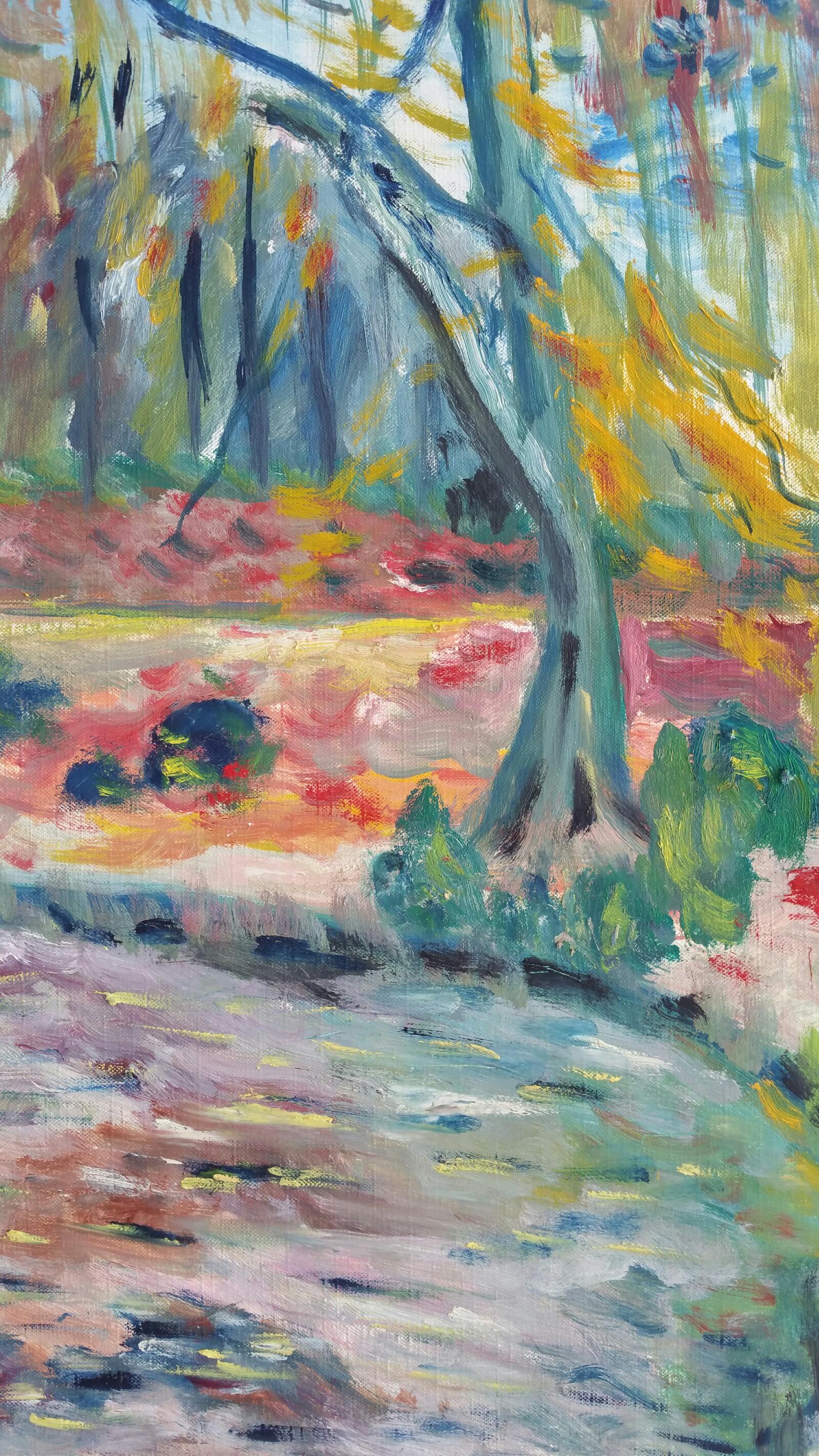 Landscape Painting di Unknown - Pittura a olio francese del 20° secolo, bosco provenzale