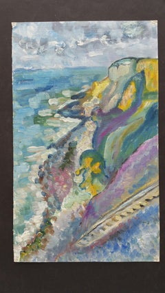 20th Century French Oil Painting Rocky Coastline