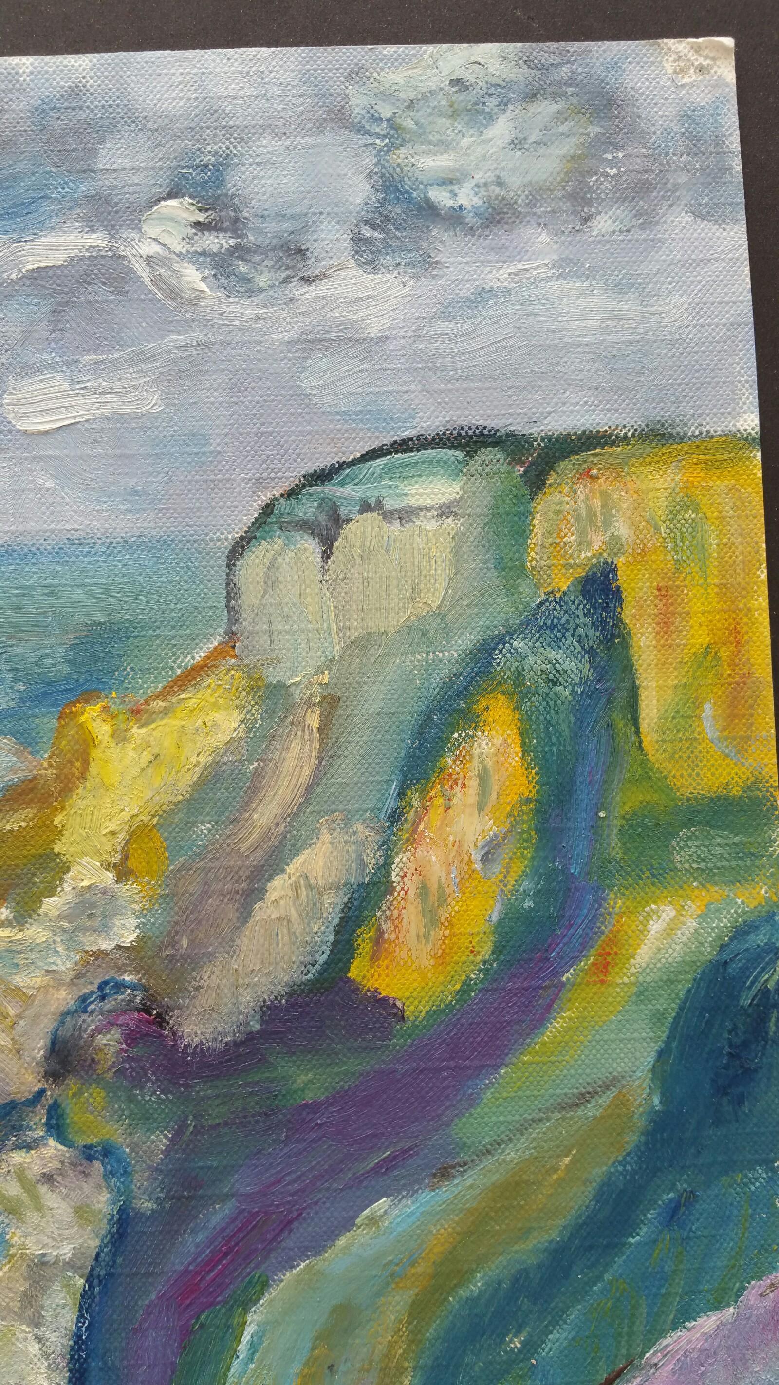 Peinture à l'huile française du 20ème siècle représentant une côte rocheuse en vente 2
