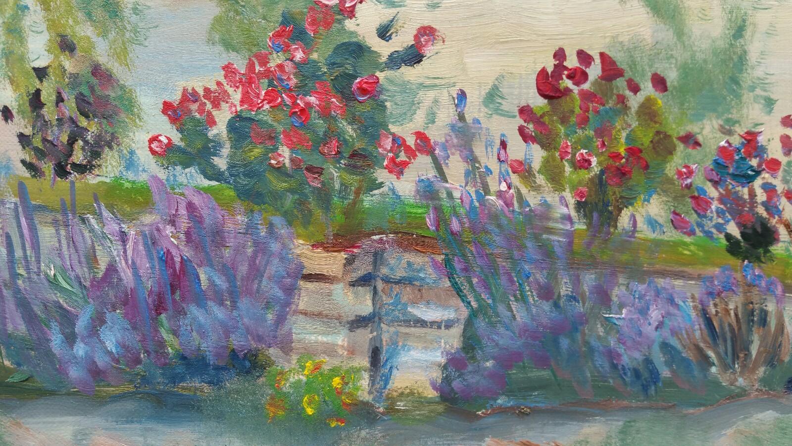 20th Century French Oil Painting Summer Garden Border 6