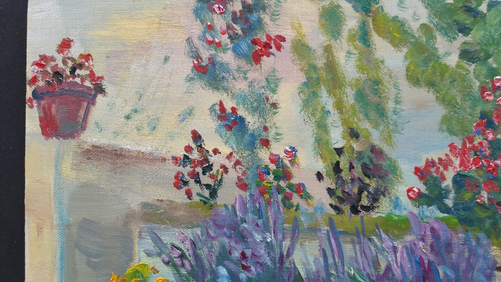 20th Century French Oil Painting Summer Garden Border 7