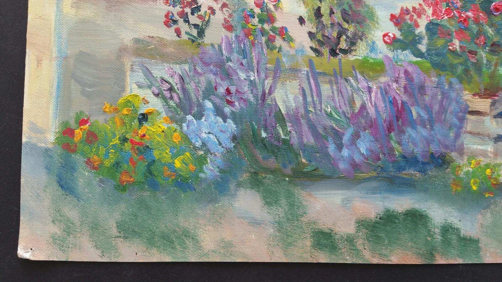 20th Century French Oil Painting Summer Garden Border 1