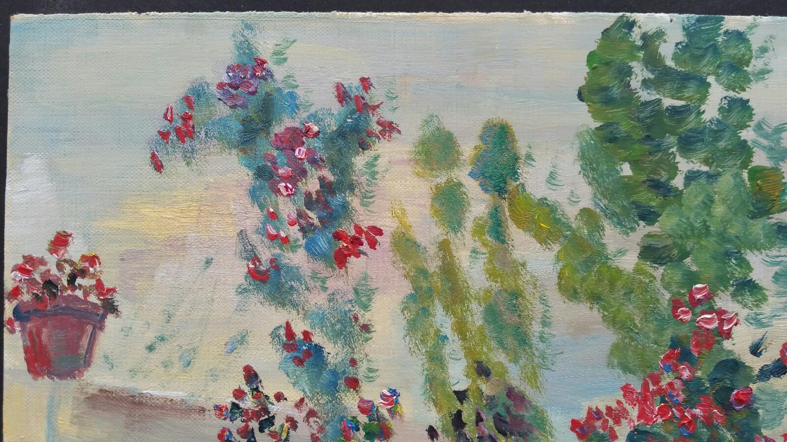 20th Century French Oil Painting Summer Garden Border 4