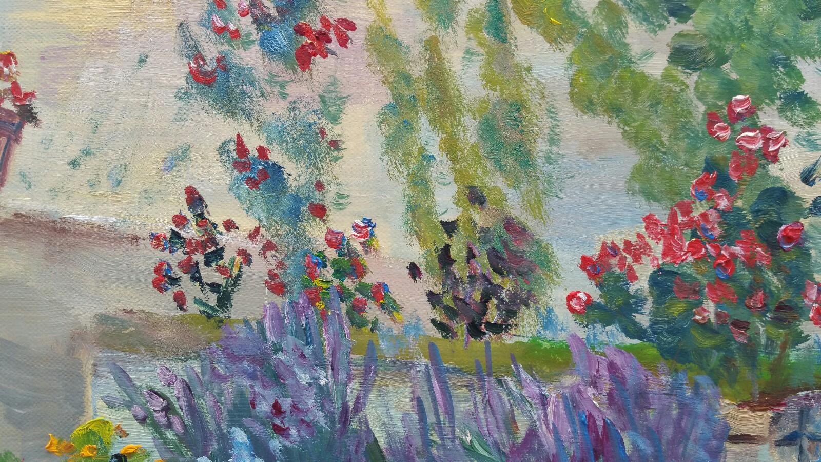 20th Century French Oil Painting Summer Garden Border 5