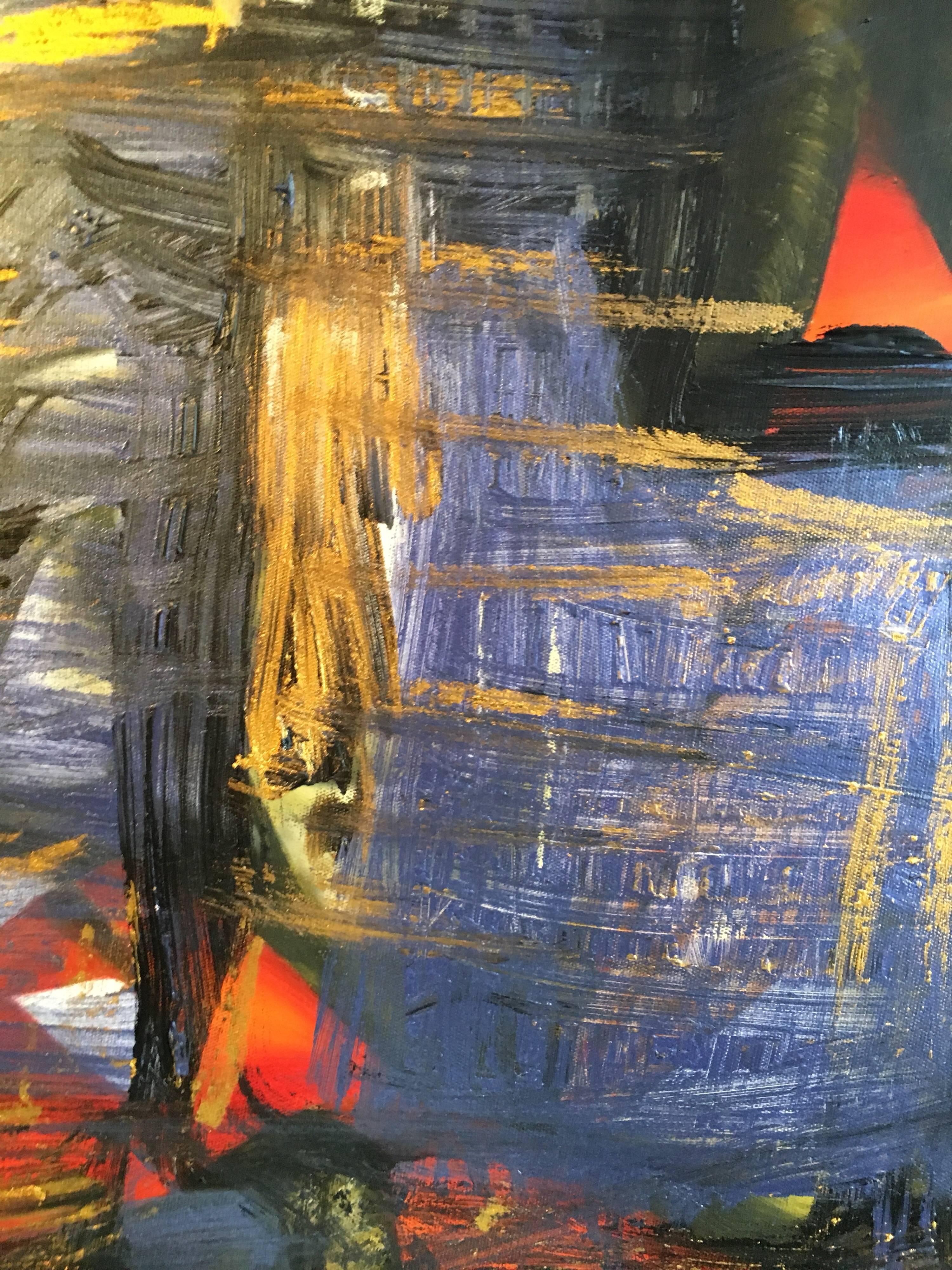 Abstraktes Ölgemälde, Farbe Lila, Gold und Rot (Abstrakter Expressionismus), Painting, von Unknown