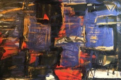 Pittura ad olio astratta, colore viola, oro e rosso