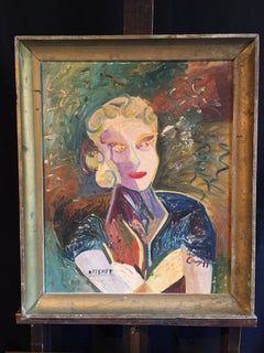 'Attente' 1950's Cubist Abstract Portrait, Oil Painting, Signed