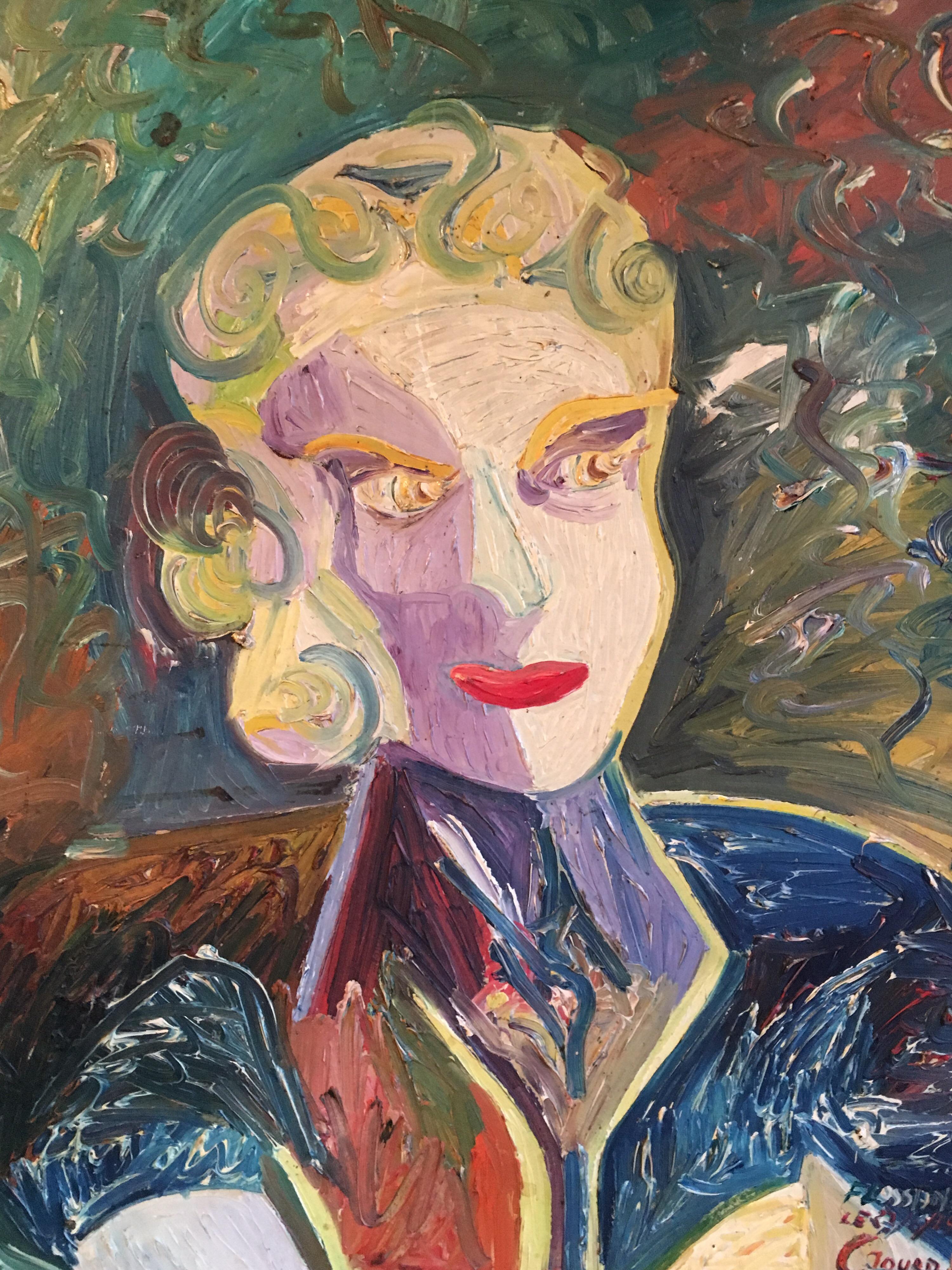 'Attente' Ritratto cubista astratto degli anni '50, pittura a olio, firmato - Painting Cubismo di Unknown