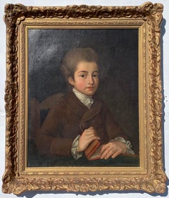 Early 19th century Portrait of a Young boy, with powdered wig holding a book.