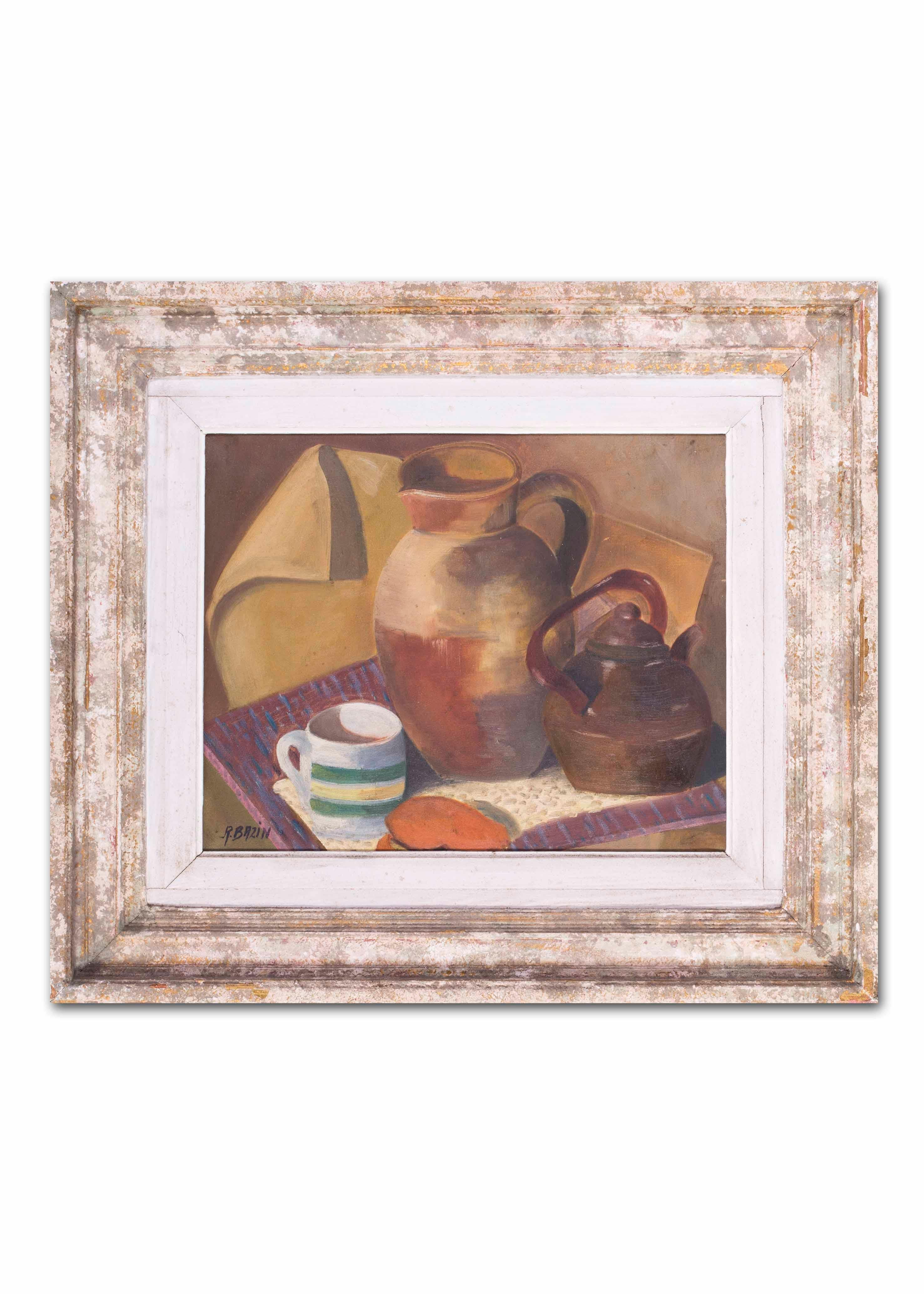 Nature morte post-impressionniste française du 20e siècle représentant une bouilloire, une tasse et une cruche en vente 1